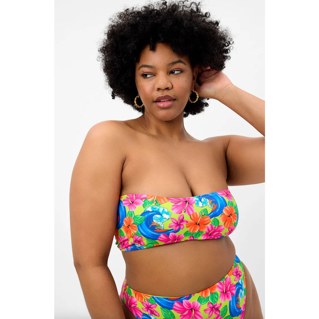 Frankies Bikinis Jean Floral Bandeau Bikini Top - Neon Surfer | Alternate view