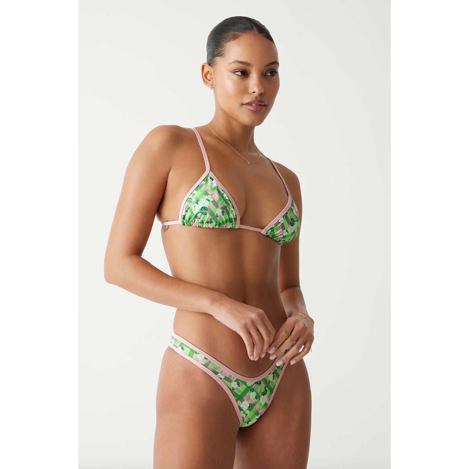 Frankies Bikinis Lumia Plaid Triangle Bikini Top - Baby Daisy | Front view