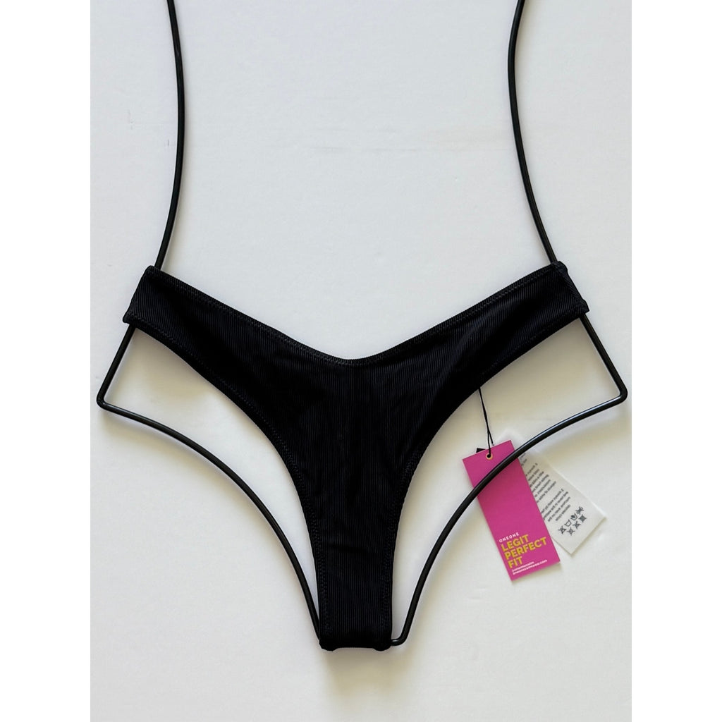 OneOne Swimwear Heidi Cheeky Bikini Bottom - Black Ribbed | Alternate view