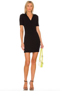 Cotton Citizen Black Ribbed Ibiza Short Sleeve Polo Dress | Front view
