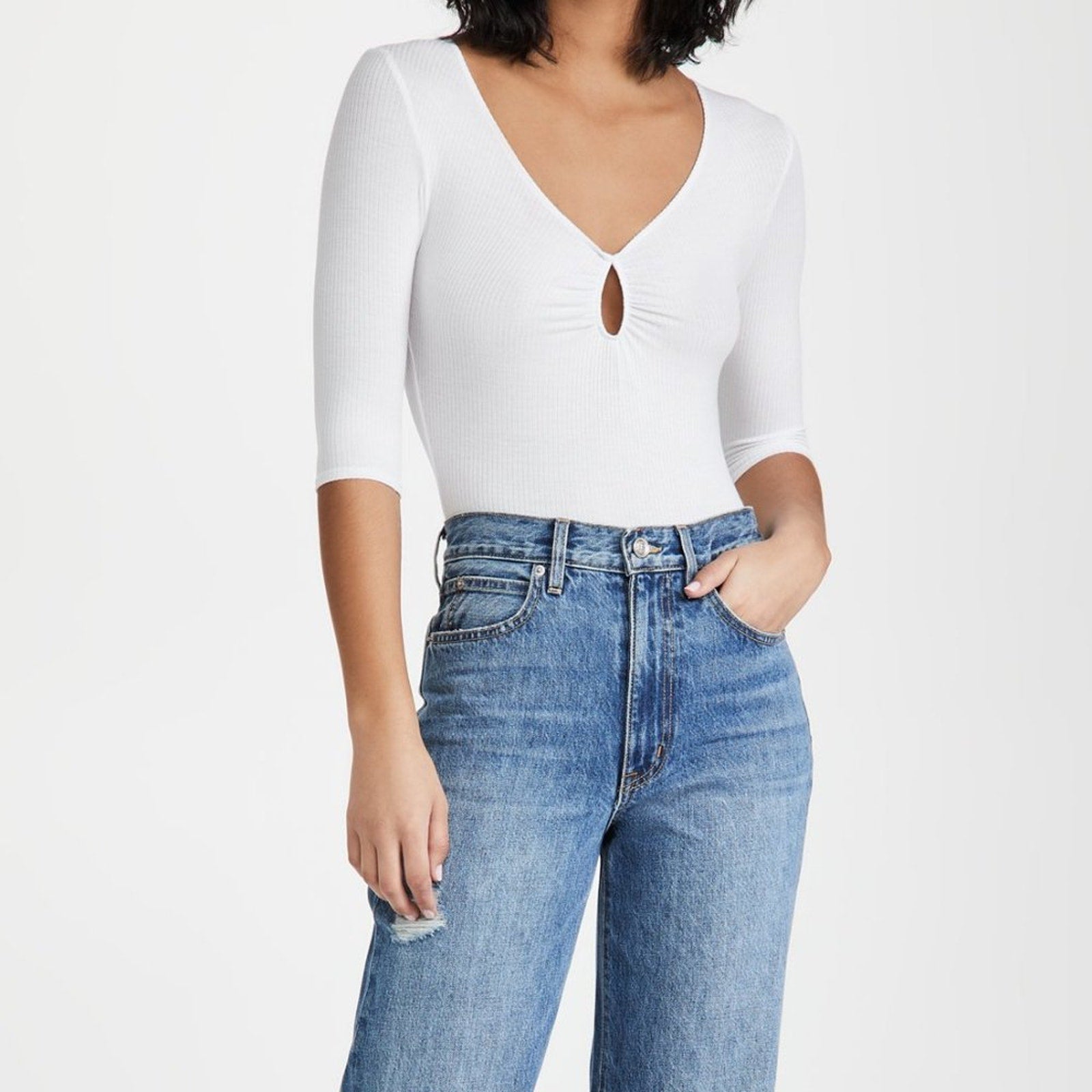 Only Hearts Feather Weight Rib Keyhole Bodysuit | Front view