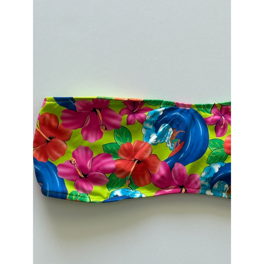 Frankies Bikinis Jean Floral Bandeau Bikini Top - Neon Surfer | Back view