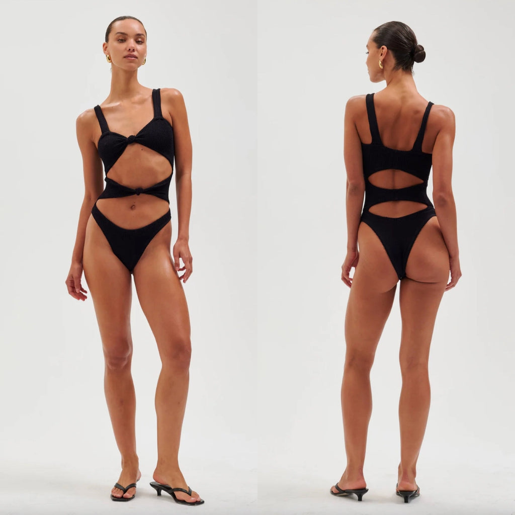 Reina Olga x Ronny Kobo Corset Knot One Piece - Black | Front view