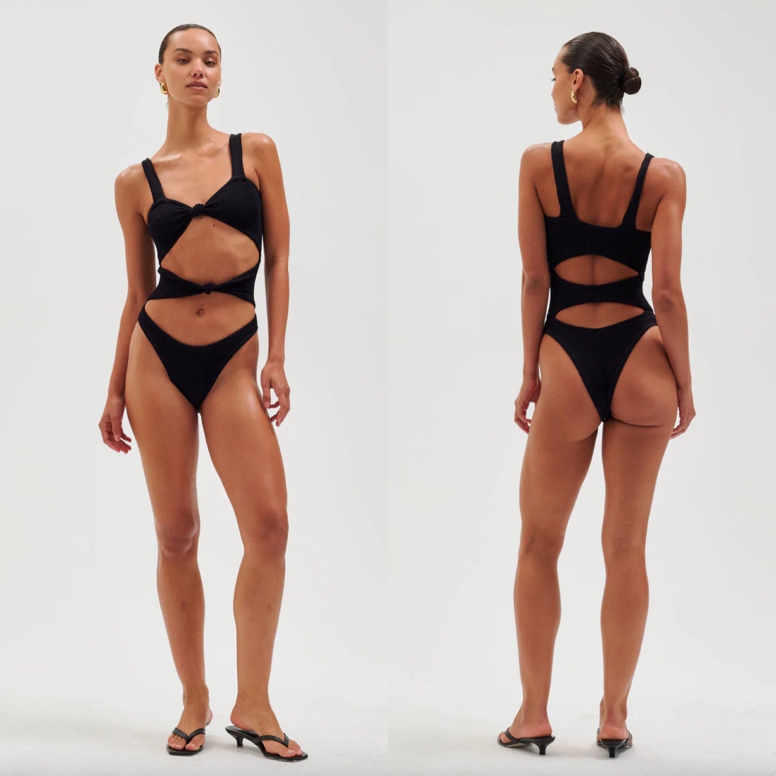 Reina Olga x Ronny Kobo Corset Knot One Piece - Black | Front view