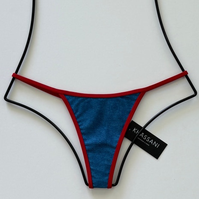 Khassani Swim Tiny Tanga Bikini Bottom -Jean / Rouge