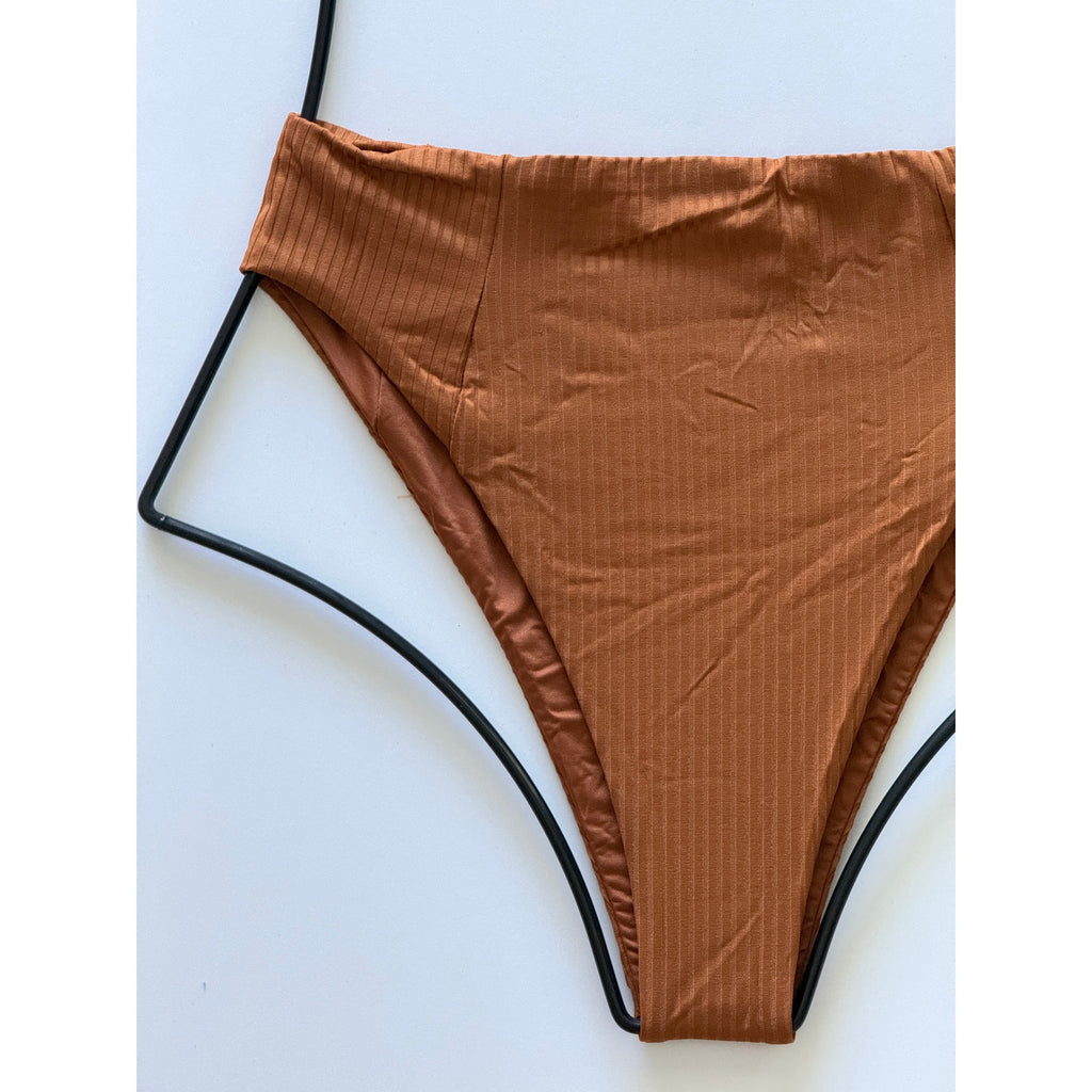 Vitamin A Swimwear Sienna High Waist Bikini Bottom - Chai EcoRib | Back view