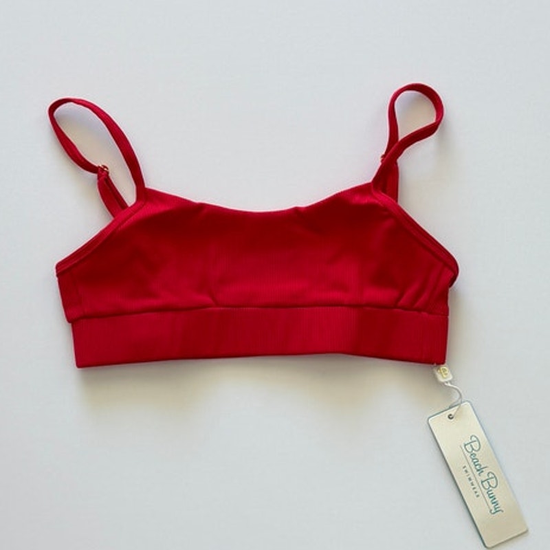 Beach Bunny Swimwear Rib Tide Bralette Bikini Top - Red | Front view