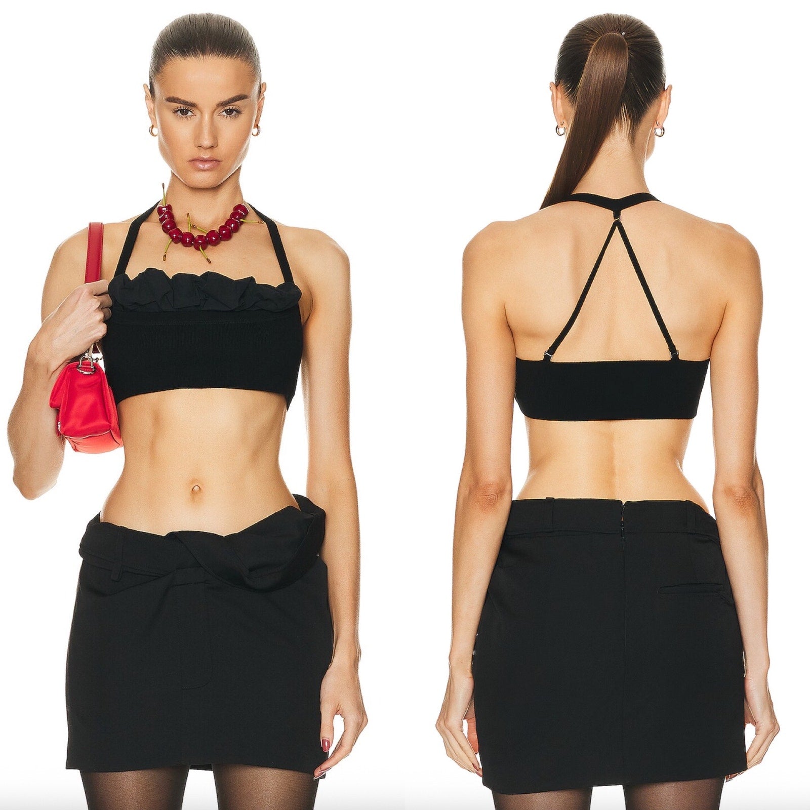 Jacquemus LE Bandeau Frivolli Ruffled Bra Top - Black | Front view