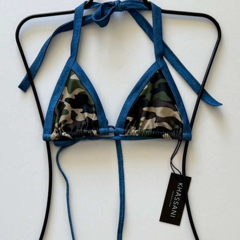Khassani Swim Tiny Triangle Bikini Top - Army / Jeans