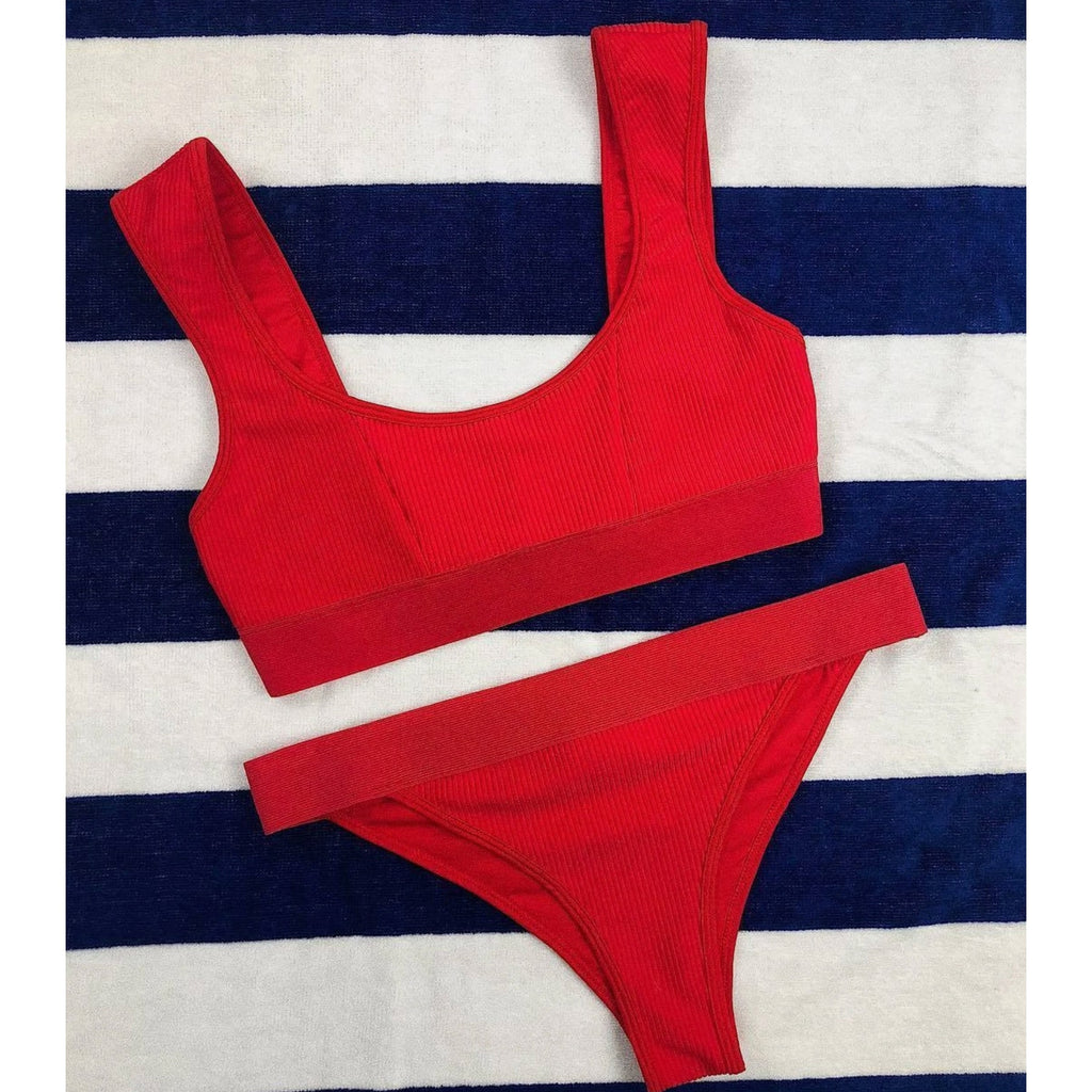 Frankies Bikinis Drew Ribbed Bikini Top - Red | Alternate view